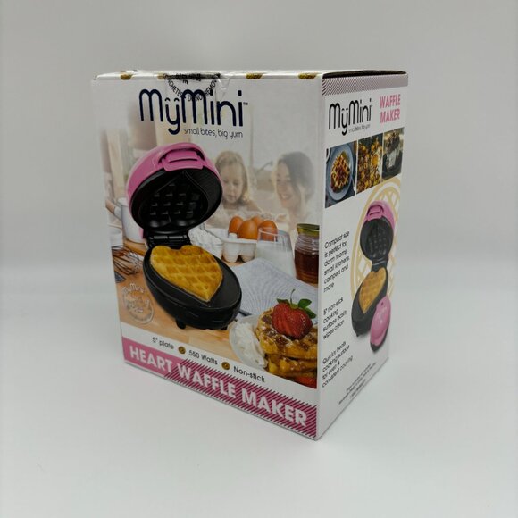 MyMini Pink Heart Waffle Maker, Valentine's Day Kitchen Apartments Dorms Campers - Picture 2 of 3